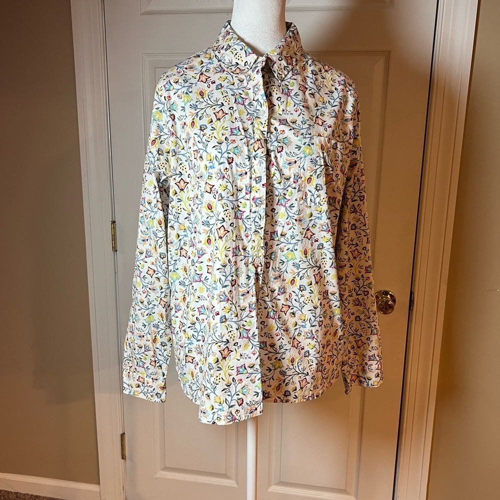 Croft & Barrow Women's 2XL Bright Multicolor Floral Button Sleeve Blouse Spring